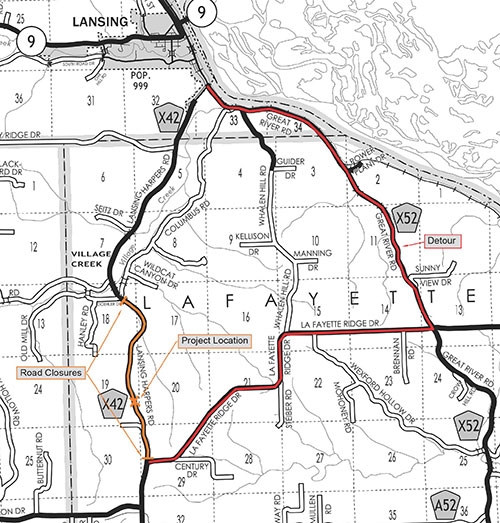 The Allamakee County Engineer&rsquo;s Office is replacing a large box culvert on Lansing Harpers Road (County Road X42) approximately 0.8 miles north of its intersection with Lafayette Ridge Drive, about four miles south of Lansing. The project will... <a href="/articles/2024/07/24/replacement-box-culvert-involves-road-closure-and-detour-south-lansing">+ continue reading</a> 